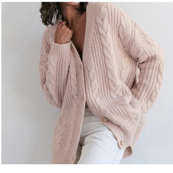 Jenni Kayne Sweaters - Jenni Kayne Cable Cocoon Knit Cardigan in Blush Oversized Small